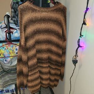 Oversized Brown Striped Crew Neck Sweater